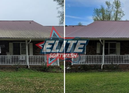 Before and after roof cleaning showing improved curb appeal in south carolina